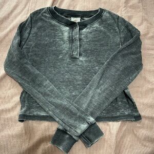 2000s Grunge Crop Acid Wash Thermal Longsleeve